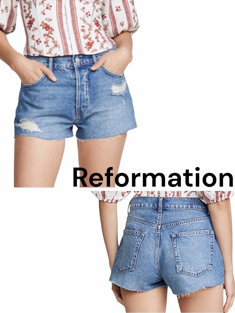 Reformation Dixie High Rise Distressed Jean Shorts in Colorado Destroyed Size 29